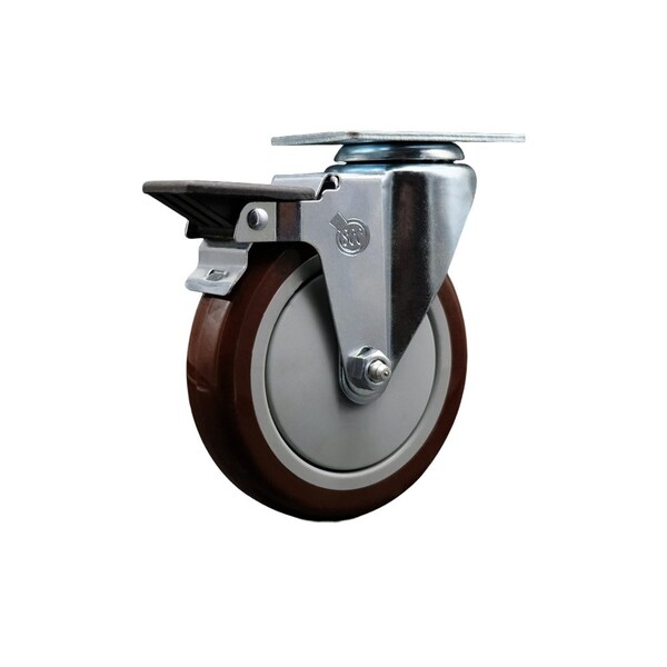 5'' Maroon Poly Wheel Swivel Top Plate Caster with Posi Brake